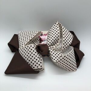 Gaby's Girls Cream & Brown Polka Dot Oversized Bow